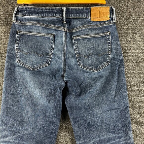 American Eagle Jeans Mens 32 Original Straight Cotton Stretch Pockets Frayed Hem - Picture 9 of 11